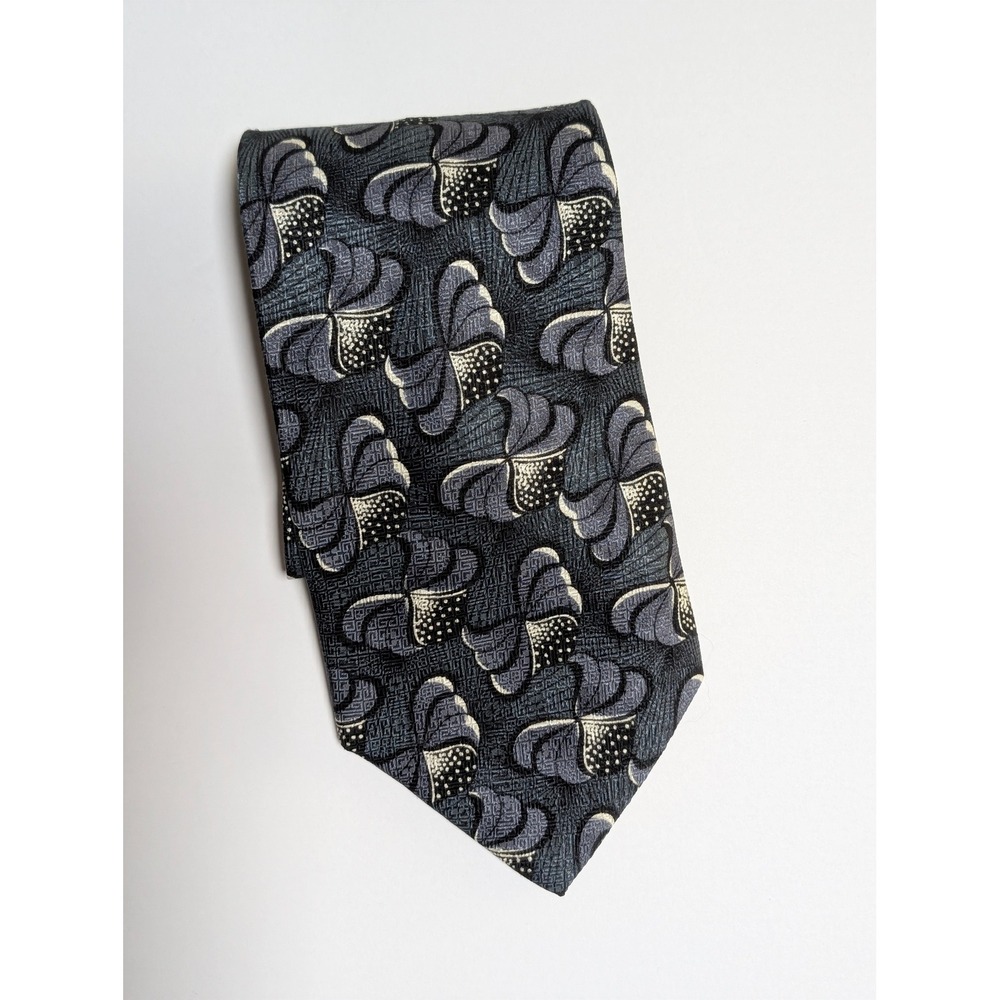J Blades & Co Mens Silk Tie Grey Black White Abstract Geometric Monterey Bay USA